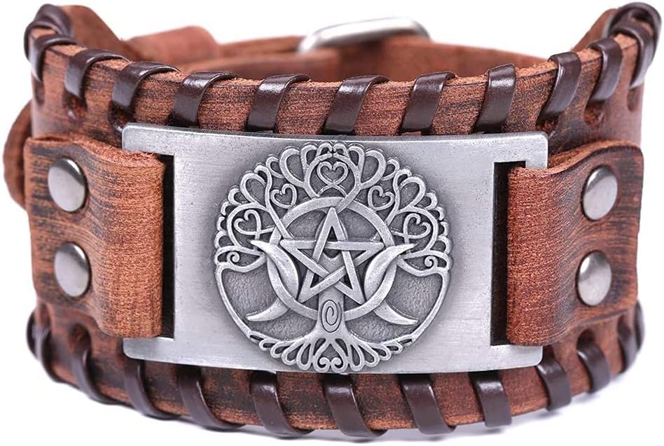HAQUIL Viking Wiccan Egytian Black Brown Wide Leather Wristband Bracelet Ancient Medieval Jewelry Gift for Men