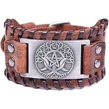 HAQUIL Viking Wiccan Egytian Black Brown Wide Leather Wristband Bracelet Ancient Medieval Jewelry Gift for Men