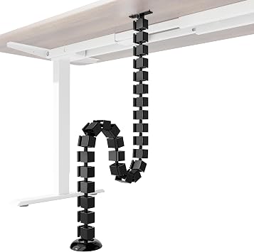 PEGZONE Under Desk Cable Management Spine, Flexible Cable Snake Organizer for Standing Desk, Screw Mounted Vertebrae Wire Management for Table, Black