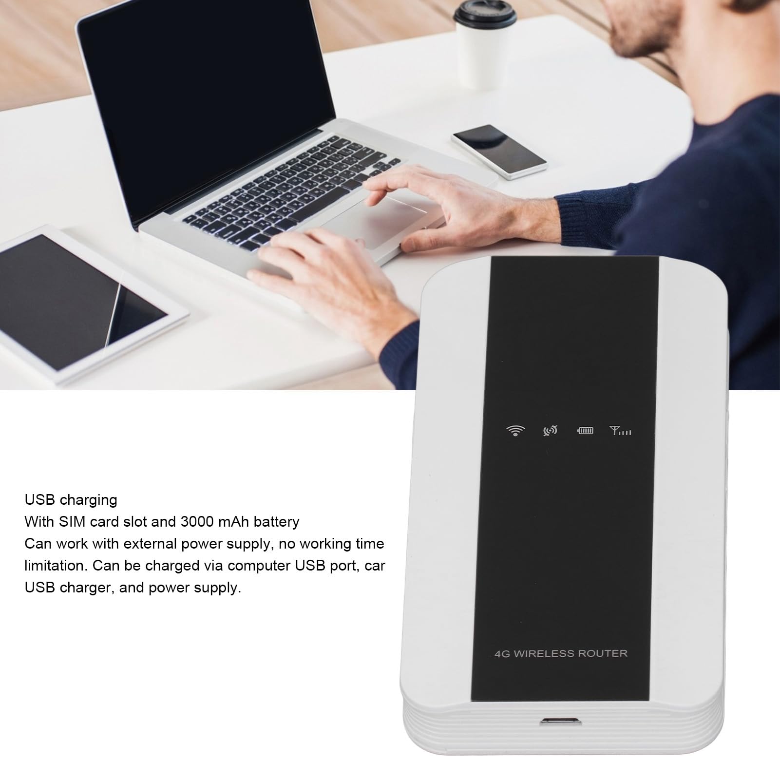 Mobilny Router z Hotspotem 4G LTE WiFi, Przenośny Kieszonkowy Hotspot w Podróży, 10 Podłączonych urządzeń, 802.11 B/g/n, 3000 MAh, do Podróży Służbowych, Gier, Transmisji na żywo