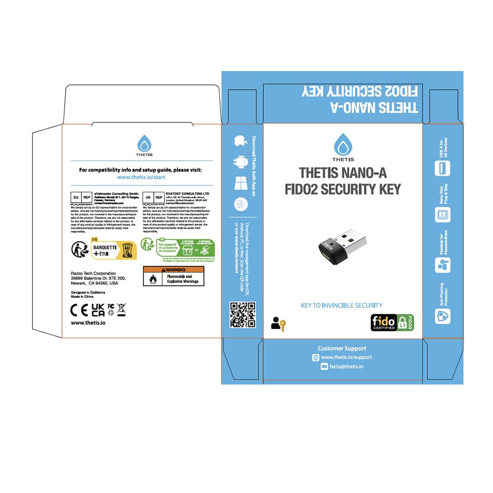 Thetis Pro FIDO2-beveiligingssleutel, tweefactorauthenticatie NFC- beveiligingssleutel FIDO 2.0, dubbele USB A-poorten en type C voor meerlaagse bescherming (HOTP) in Windows/MacOS/Linux, Gmail