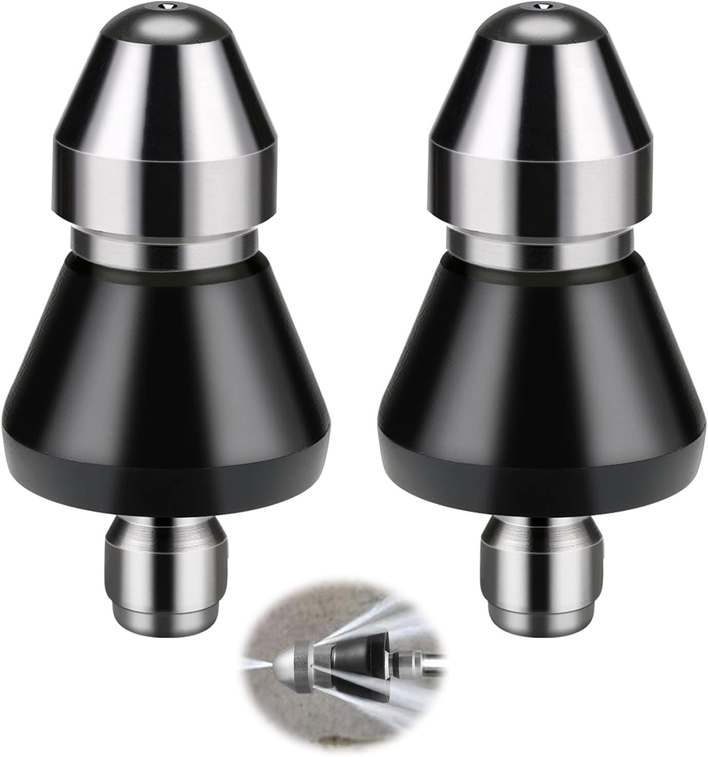 2 Pack Sewer Cleaning Tool High-pressure Nozzle, Stainless Steel Sewer Jet Nozzle, Pressure Washer Sewer Jetter Nozzle Kit, 1/4" Quickly Connector, 1 Front 6 Rear, 5000 PSI