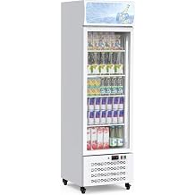 11.3 Cu.Ft Commercial Display Refrigerator, Glass Door Beverage Cooler with Adjustable Shelves, LED Lighting & Advertising Panel, Mobile Design, White