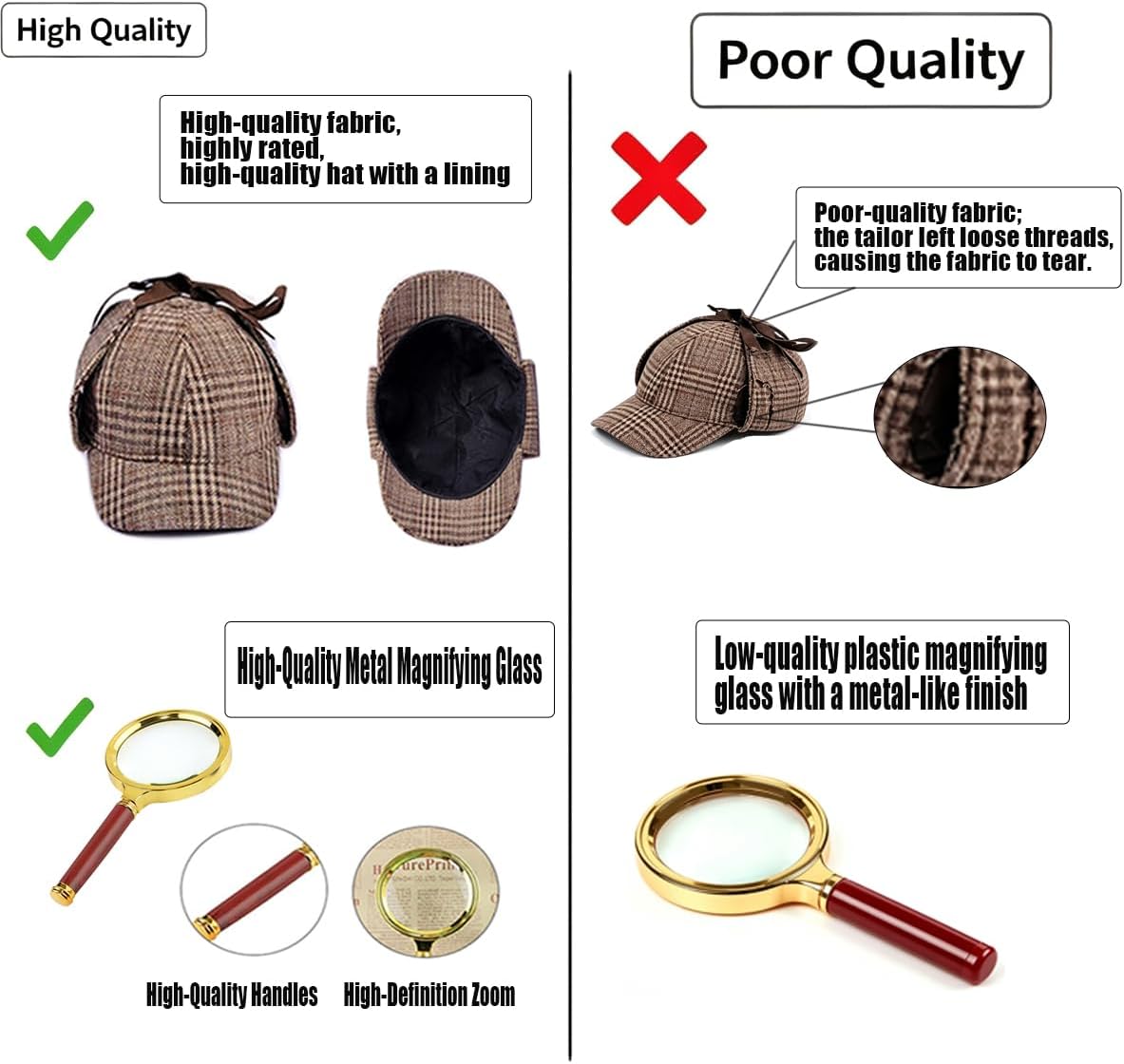 Detective Hat Costume Accessory Set, Spy Dress-Up for Halloween Cosplay
