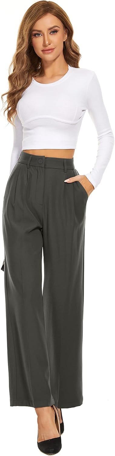 FUNYYZO Wide Leg Pants Women's High Elastic Waisted in The Back Business Work Trousers Long Straight Suit Pants