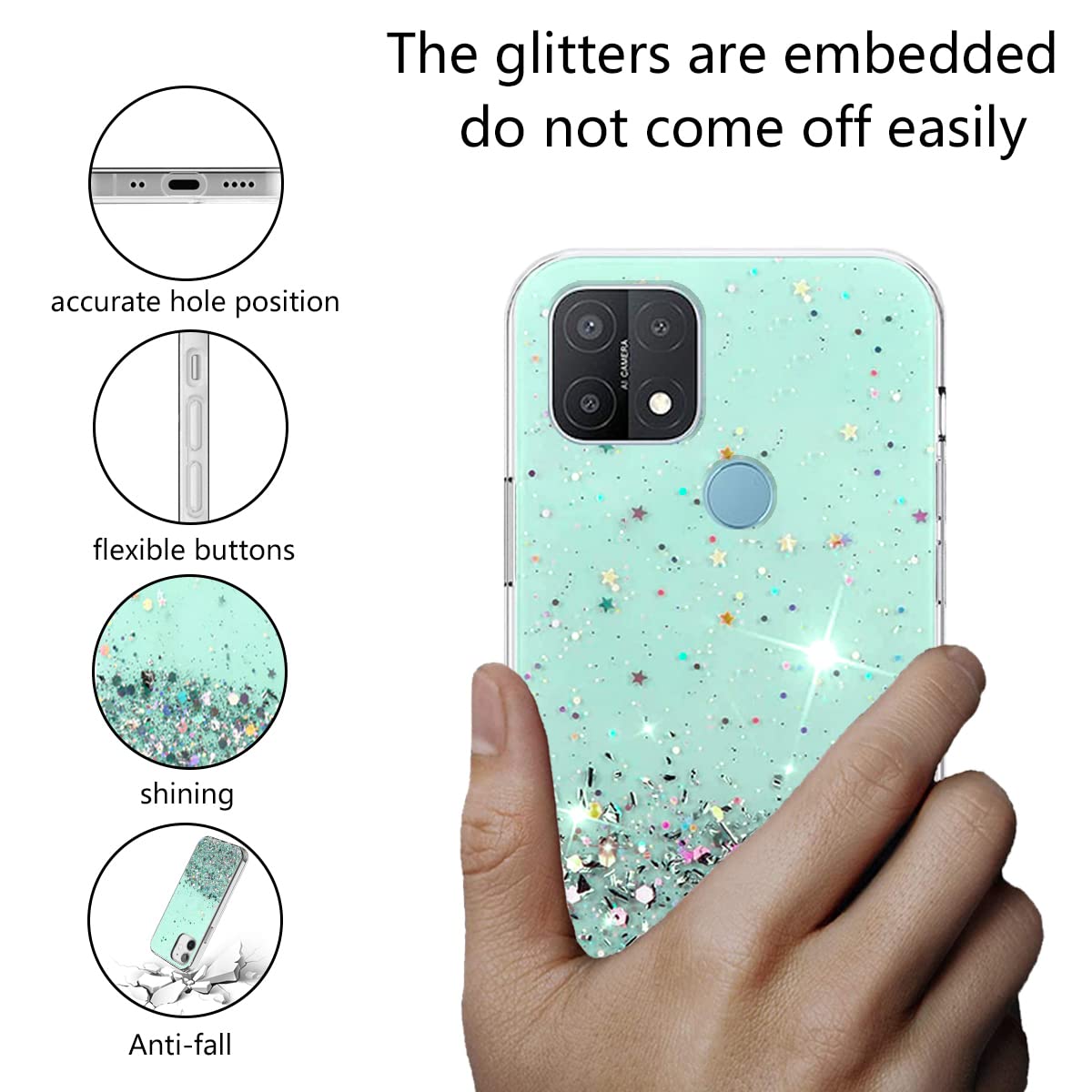 Compatibile con Cover Xiaomi Redmi 9C Glitter Trasparente,Custodia Xiaomi Redmi 9C Sottile Silicone Brillantini Case (Verde