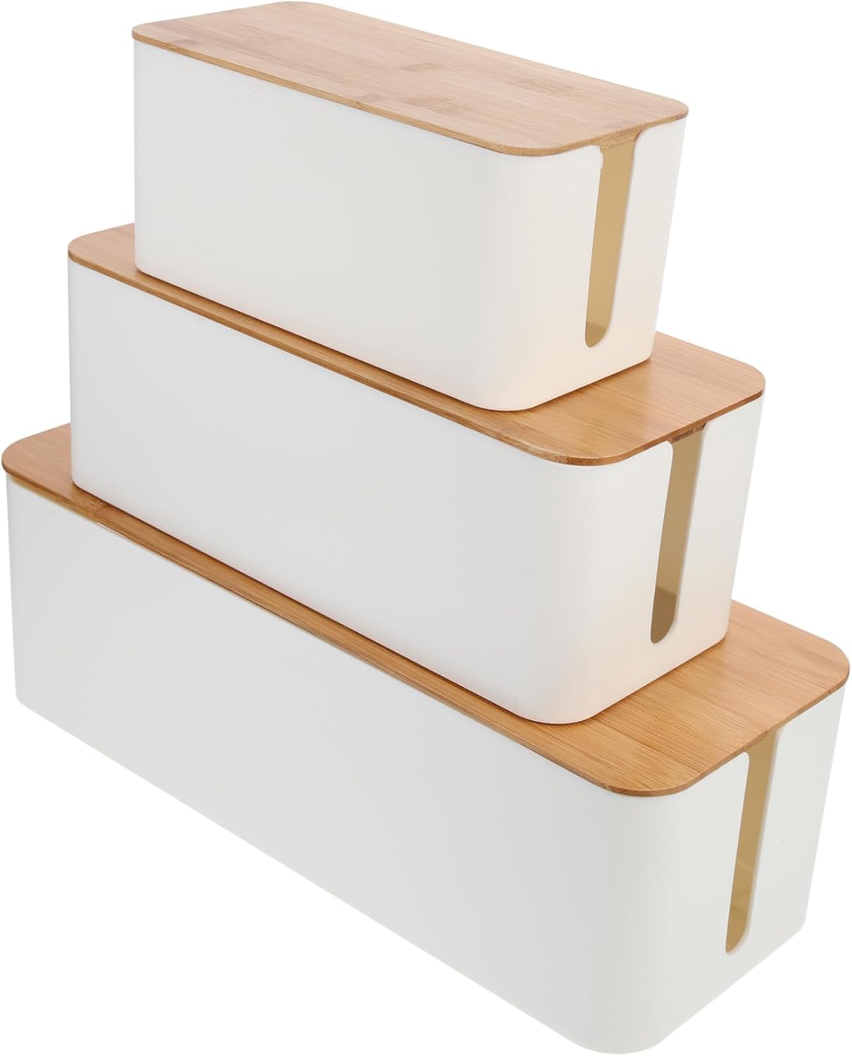 DOITOOL Wire Organizer Box 3pcs Cable Management Boxes Bamboo Lids Easy Cable Organization