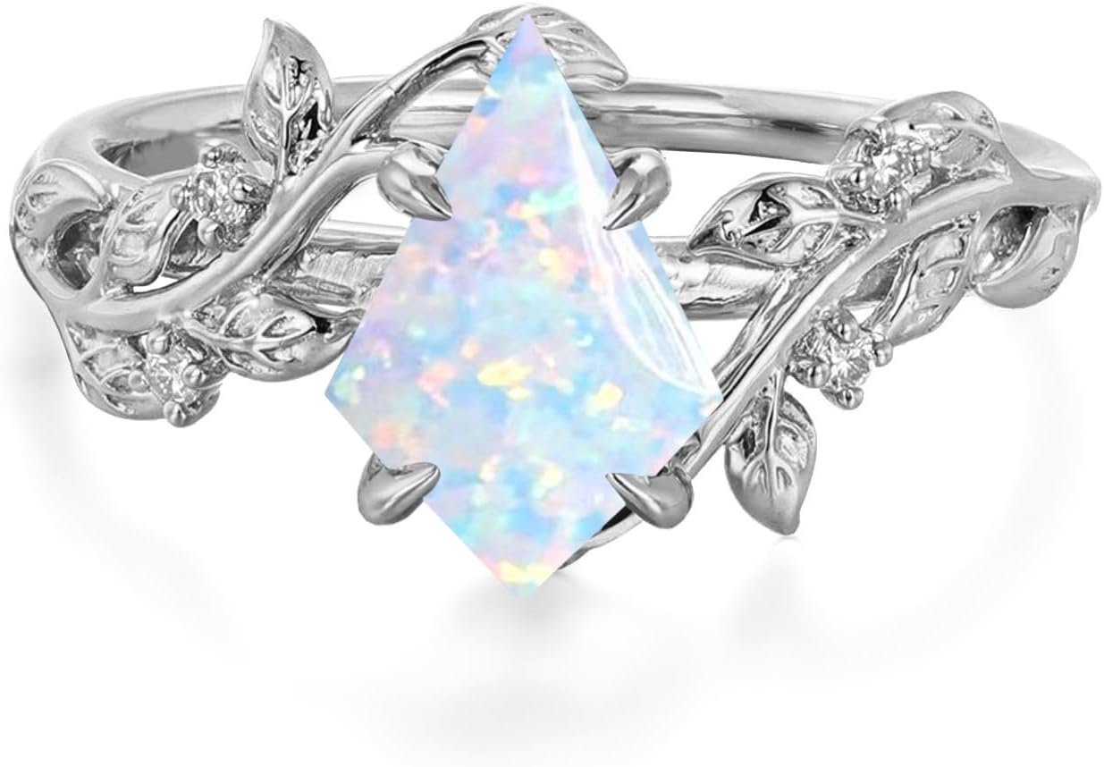 10K/14K/18K Gold 1 Carat Kite Cut Gemstone Vintage Engagement Ring for Women,Nature Inspired Birthstone Leaf Vine Wedding Promise Anniversary Rings for Her Wife Bridal Size 4~12