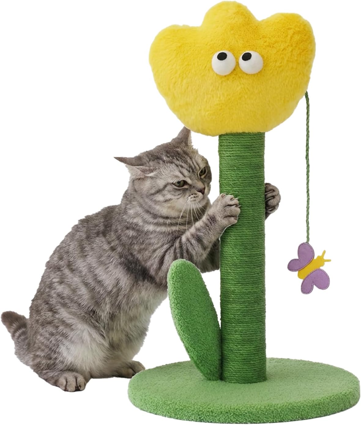 ZEZE Tulip Cat Scratching Post – Flower-Themed Cat Tree for Kittens & Adult Cats, Durable Sisal Rope Tower, Decorative Pet Furniture, Cute Home Design, Furniture Protection (Yellow)