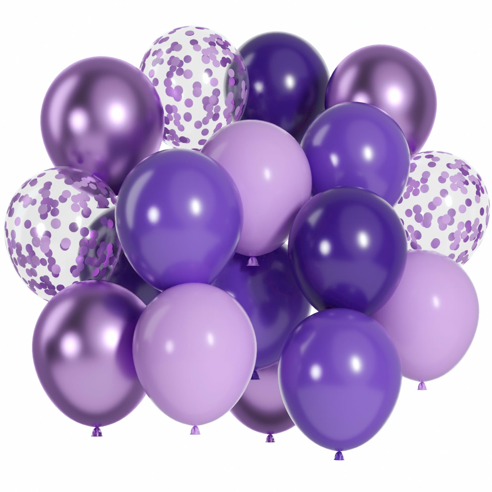 Luftballons Hochzeit 60 Stück 12 zoll Luftballons Matt Macaron Lila Latex Ballons Lila Metallic Konfetti Ballons für Geburtstag Verlobung Party Deko