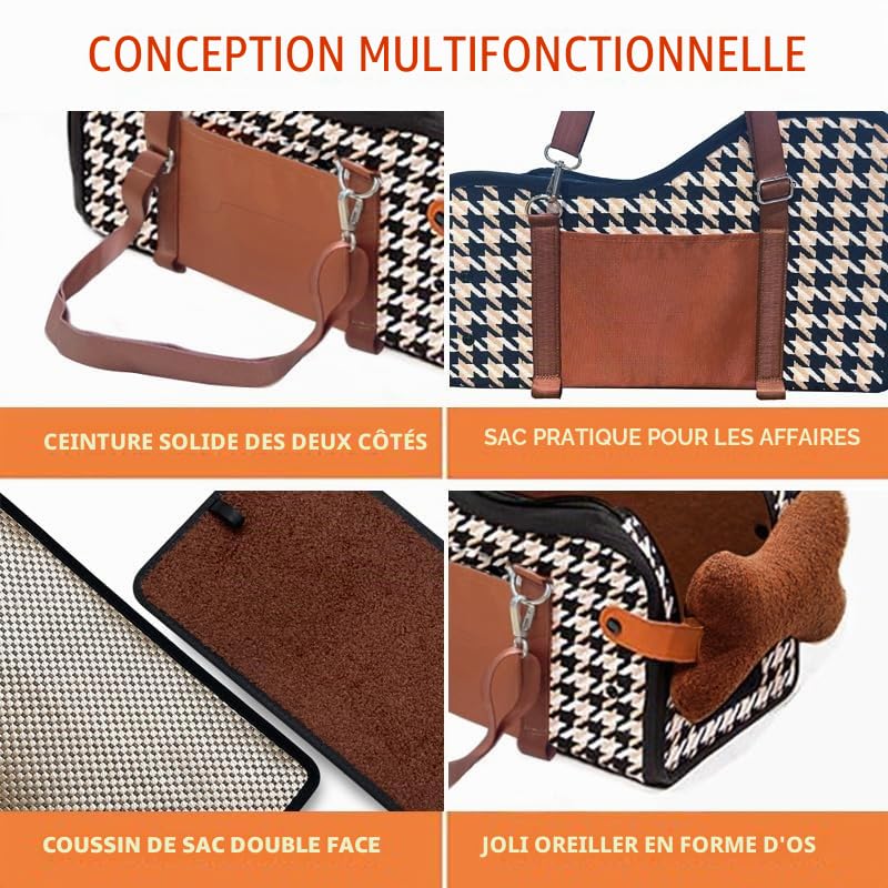 Siège de voiture pour chien, console centrale chiot, siège rehausseur pour chat, portable et compact pour l'extérieur (couvercle marron, taille unique)