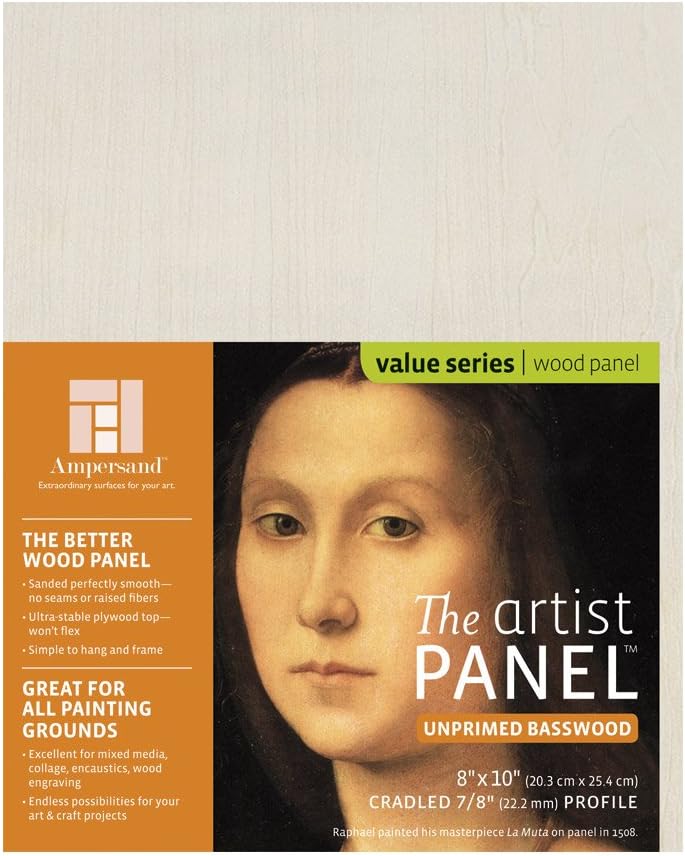 Ampersand Artist Panel Unprimed Basswood, 7/8 Inch Depth, 8X10 Inch (UPWP750810)