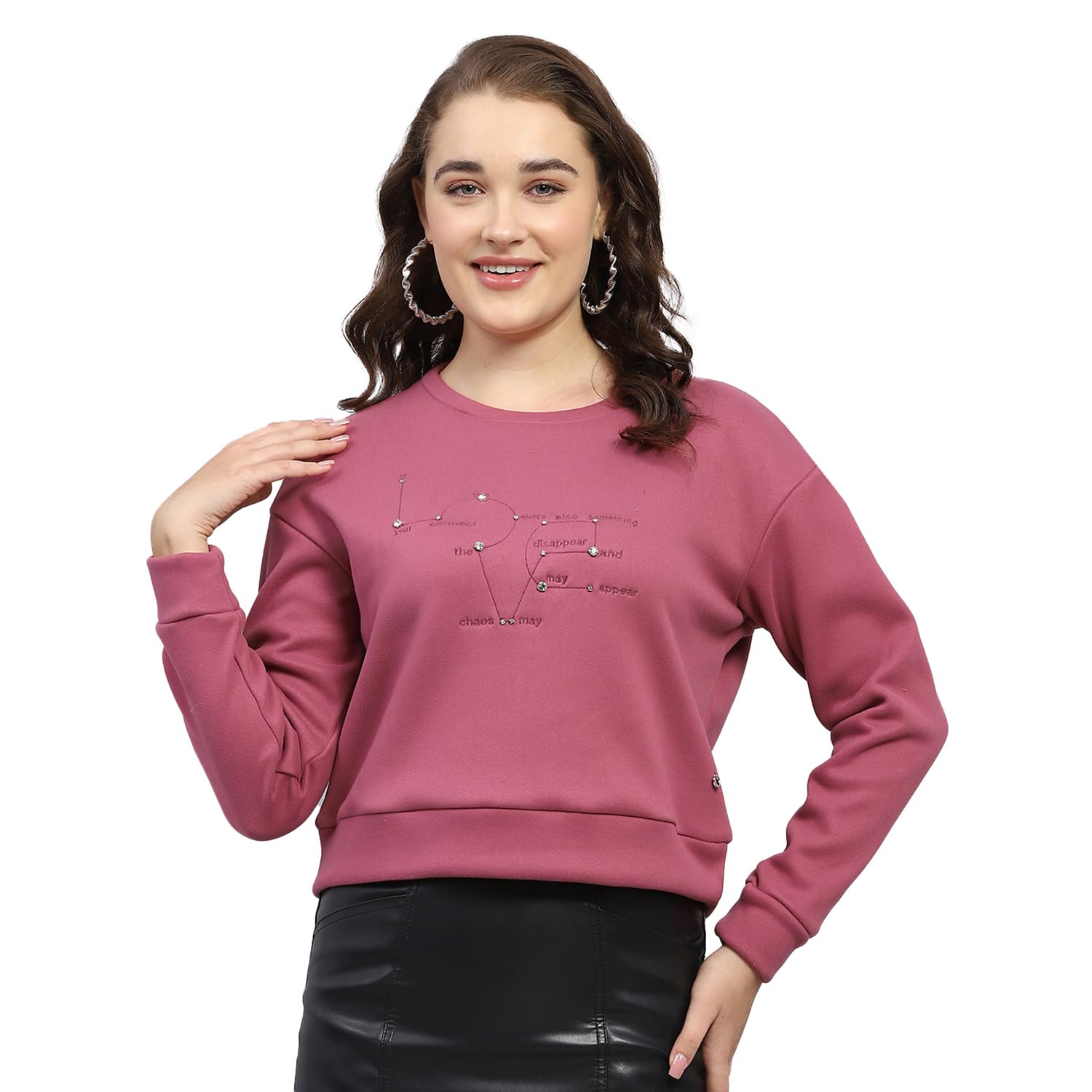 Monte Carlo Dark Brown Embroidered Round Neck Full Sleeve Sweatshirt for Womens-picture-30