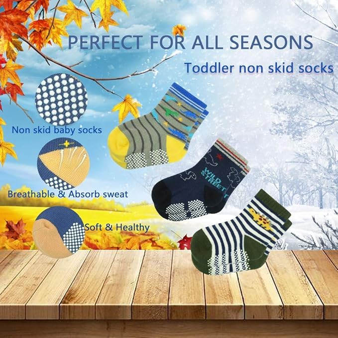 Image of Baby Boys Grips Socks Kids Toddlers Infants Non Slip /Anti Skid Crew Cotton Socks (Multicolor)
