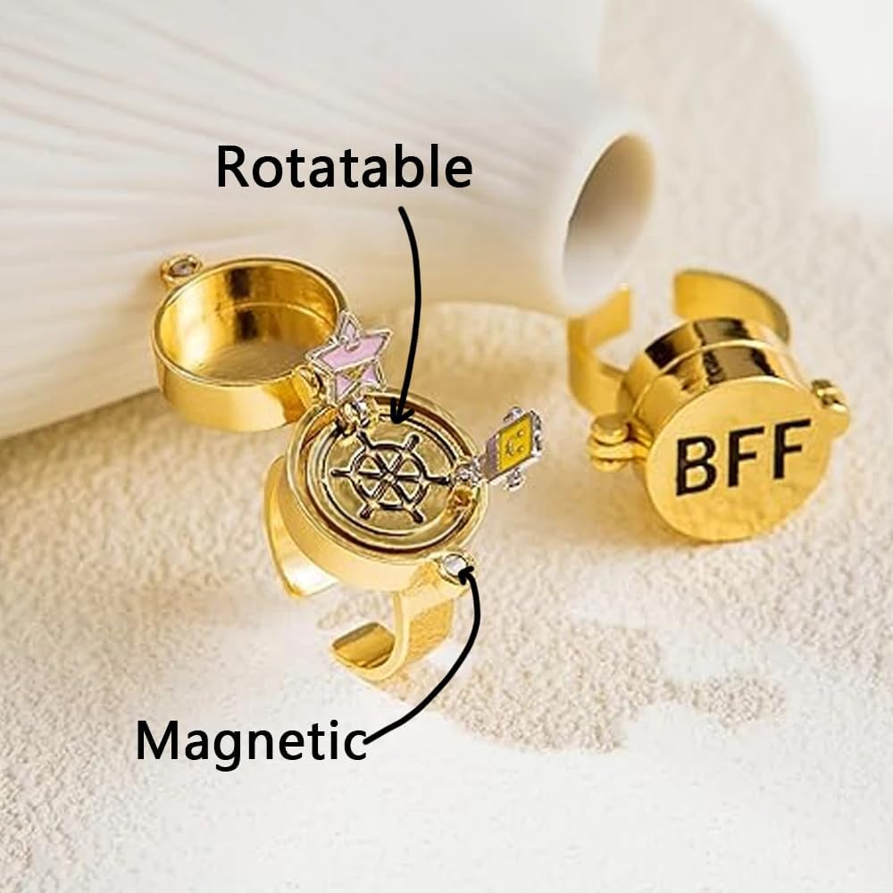 2Pcs Upgraded Best Friends Forever BFF Rings, New Fun Buckle and Bettle Rotating Bearings Rings, Cartoon Anime Aesthetic Friendship Jewelry Gifts