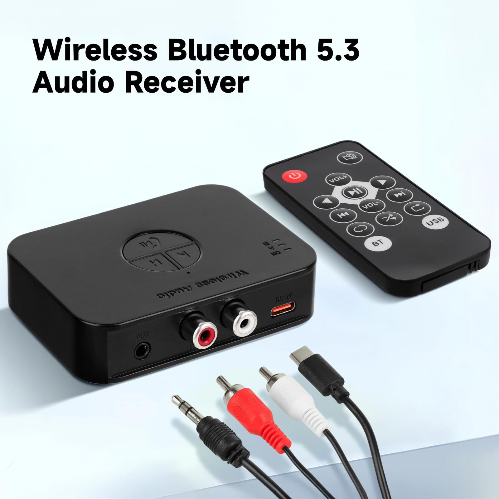 M2R Récepteur audio Bluetooth 5.4 3,55 mm RCA Adaptateur Bluetooth pour récepteur audio stéréo sans fil / Clé USB / Connexion NFC One Touch pour haut-parleurs stéréo de maison et de voiture