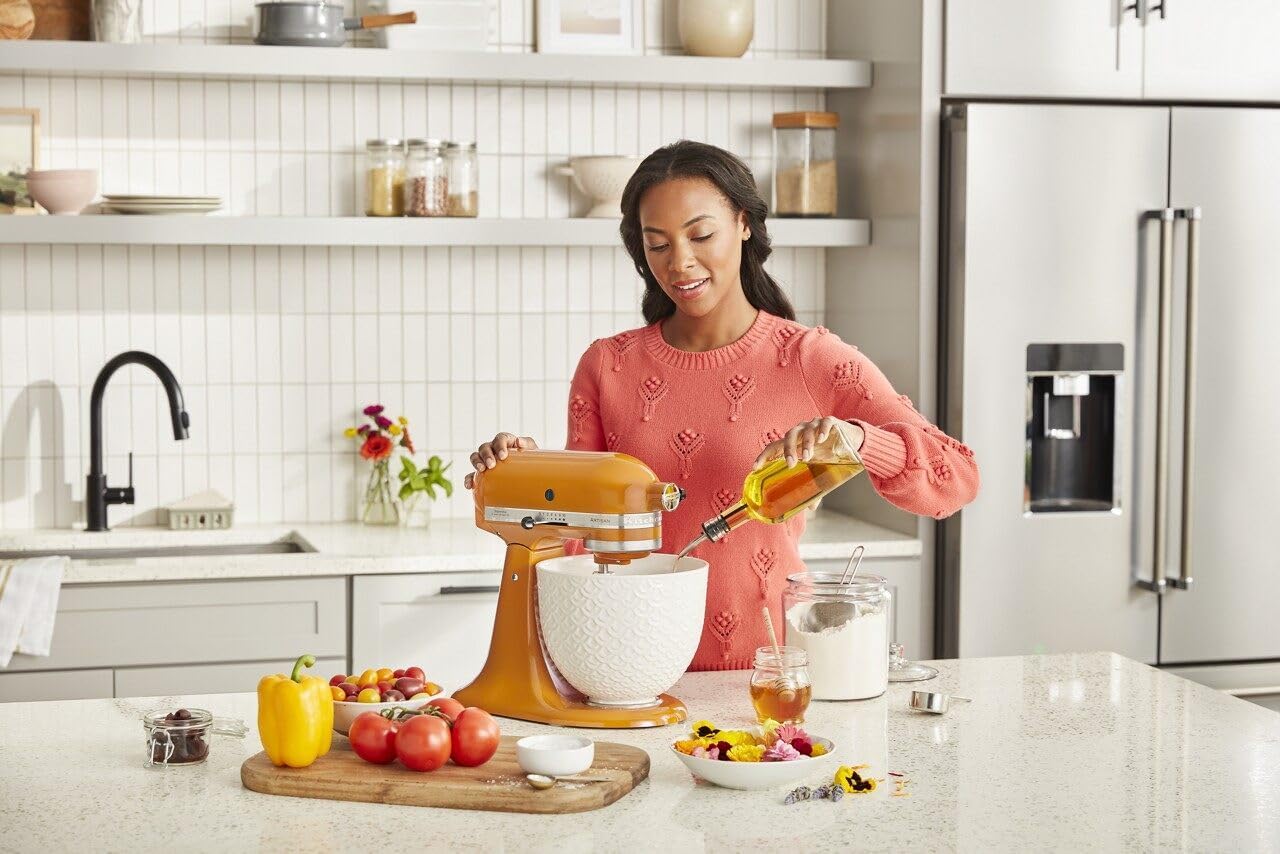 KitchenAid 5 Quart Ceramic Bowl for all 4.5-5 Quart Tilt-Head Stand Mixers KSM2CB5TWM, White Mermaid lace