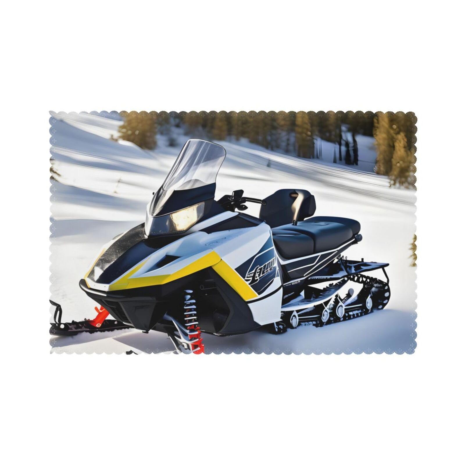 Advanced Snowmobile Placemat set of 6, oil-proof and insulated dining table placemats, washable and wipeable.