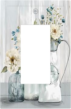Vintage Rustic Country Floral Decorative Light Switch Cover Farmhouse Flower Vase 1 Gang Single Rocker Wall Plate Electrical Faceplate for Bathroom Kitchen Bedroom Decor 5" x 3"