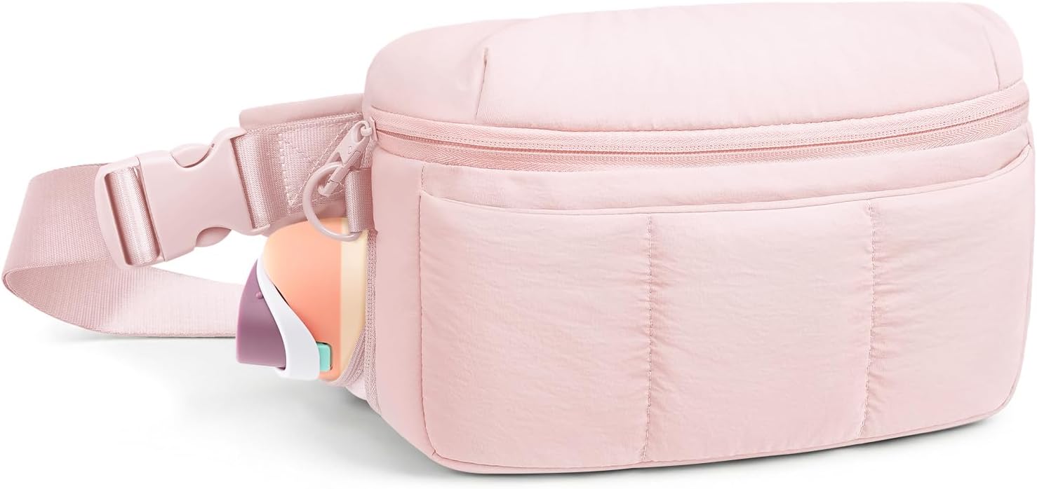 TOPEAST Waist Pack 3.5L Fanny Packs with Water Bottle Holder, Large Capacity Travel Belt Purse Anti-Theft RFID Blocking, Pink Fluffy Crossbody Sling Bag for Hiking Walking