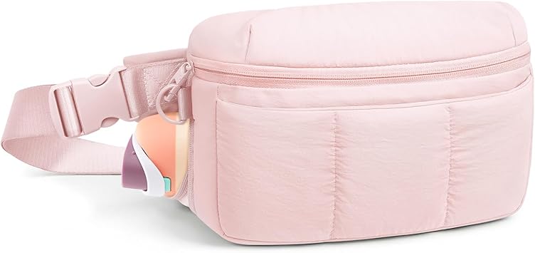 TOPEAST Waist Pack 3.5L Fanny Packs with Water Bottle Holder, Large Capacity Travel Belt Purse Anti-Theft RFID Blocking, Pink Fluffy Crossbody Sling Bag for Hiking Walking