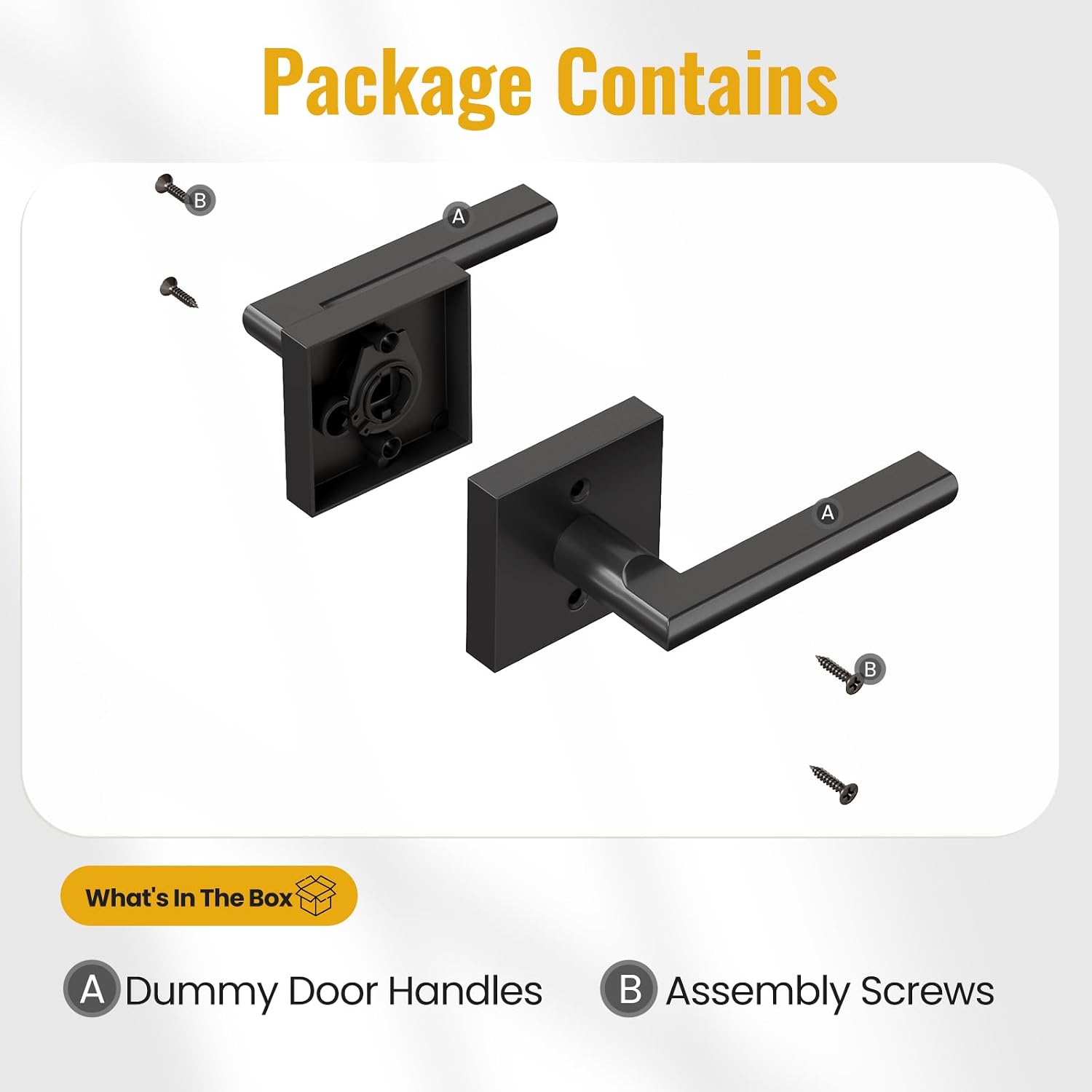 HOSOM Dummy Door Handles, Heavy Duty Decorative Single Side Non-Turning Square Lever Handle Knob Set for Closet or French Doors, Easy Installation, Pull Only, Matte Black, 2 Pack