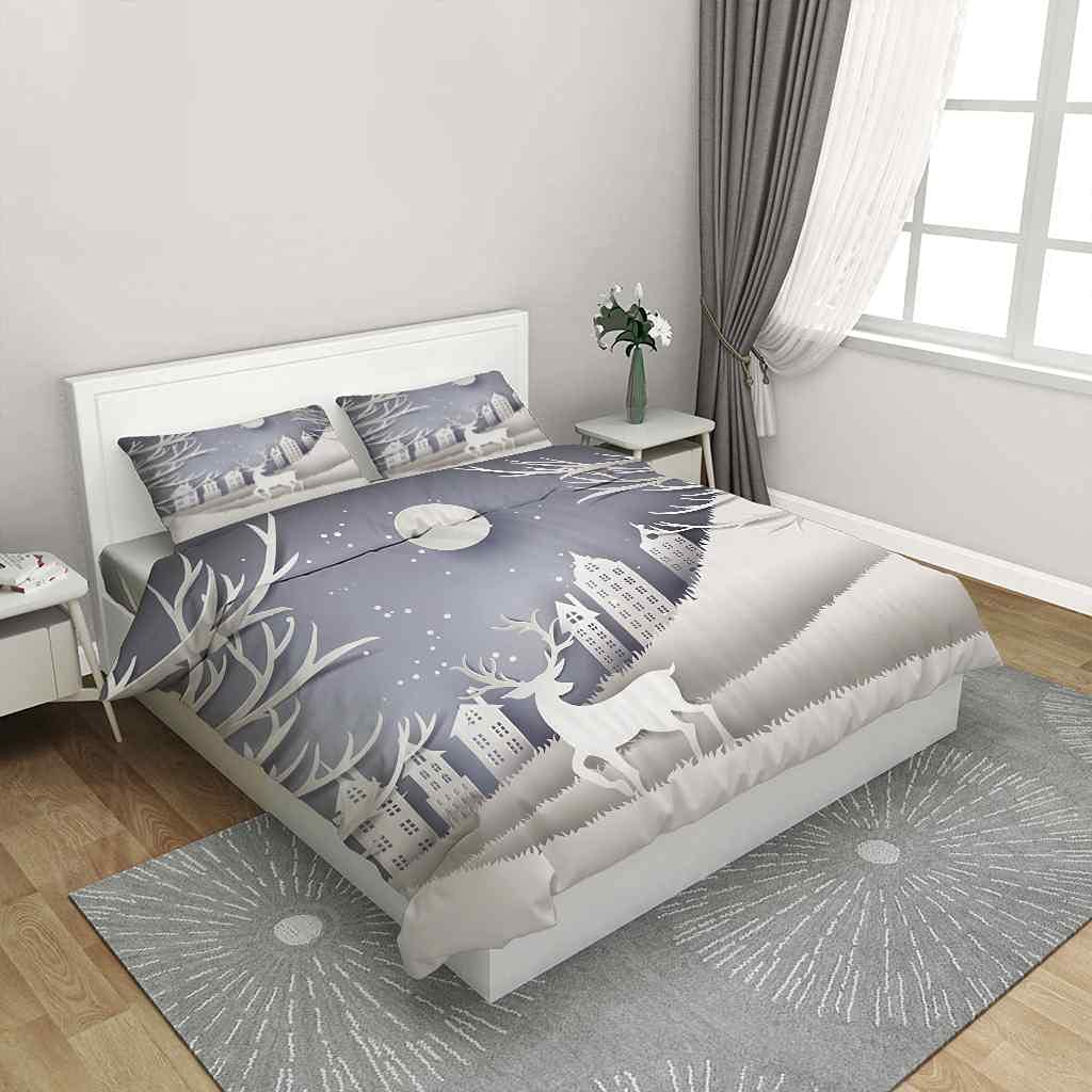 Komplet pościeli i pościeli dla dorosłych 220 x 240 cm, białe zwierzę, łos, mikrofibra, super miękka, wygodna, 3-częściowa, 1 poszwa na kołdrę + 2 poszewki na poduszkę, z nadrukiem 3D, z zamkiem błyskawicznym
