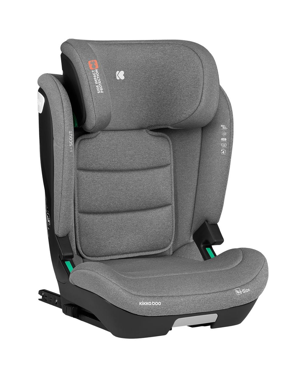 Kikkaboo fotelik dziecięcy i-Scout i-Size (100-150 cm) regulowany zagłówek, ISOFIX, kolory: jasnoszary