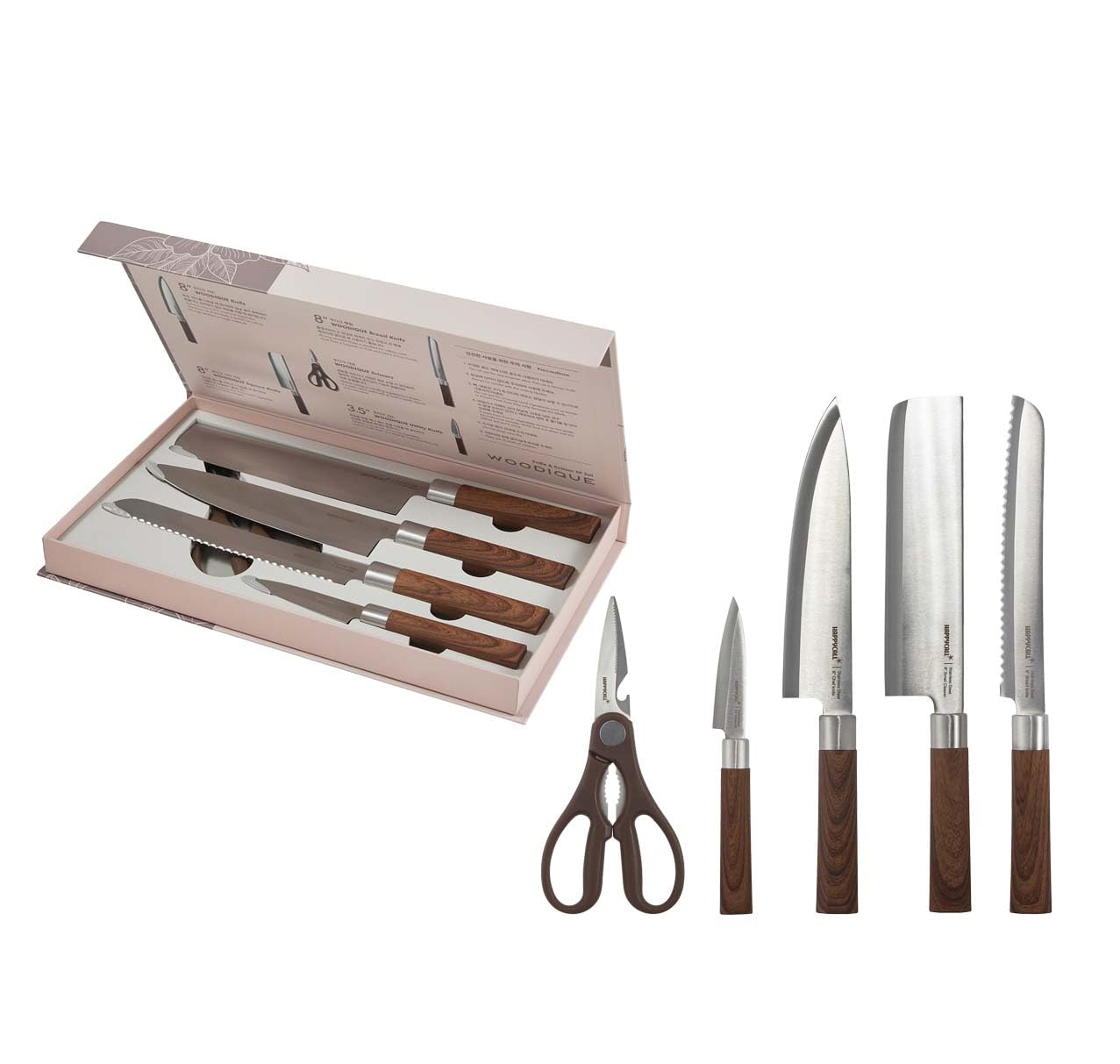 Happycall 4900-3006 Woodique Knife & Scissors Set (5 Pieces