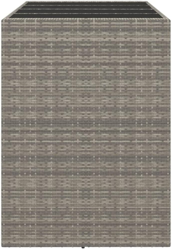 vidaXL Modern Patio Bar Table - Weather- Gray Poly Rattan with Glass Top - Perfect for Garden, Outdoors, Poolside, 57.1"x31.5"x43.3"