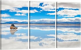 LSIUHWUWI Bathroom Decor Wall Art Salar de Uyuni in Bolivia Wall Paintings 3 Pieces Wall Art for Living Room Clouds Reflection Canvas Wall Pictures Art Stretched and Framed Ready to Hang 20X40X3 INCH