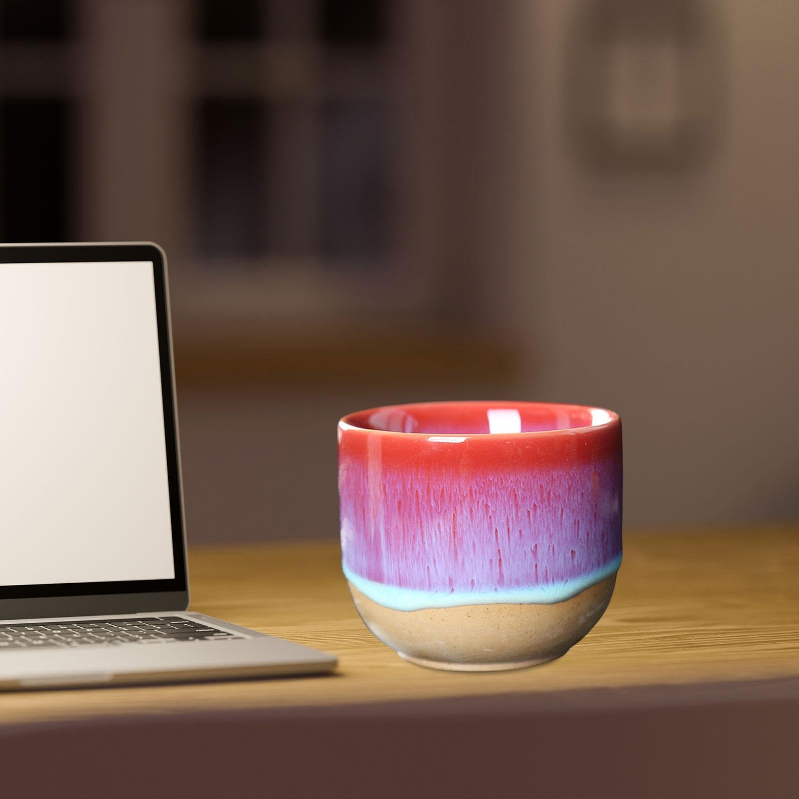 Teetasse, Espressotasse, 150 Ml Sake Becher, Japanisches Abstraktes Muster, Kung Fu Teetasse, Ohne, für Wasser, Cappuccino, Yerba Mate, Rot