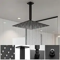 Ducha Chuveiro 30x30 Solar Gás Slim Quadrado Inox Teto Piscina Jardim Super Luxo (Preta)