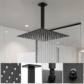 Ducha Chuveiro Externa Piscina Jardim Inox Quadrada 30x30 de Teto Preto Black