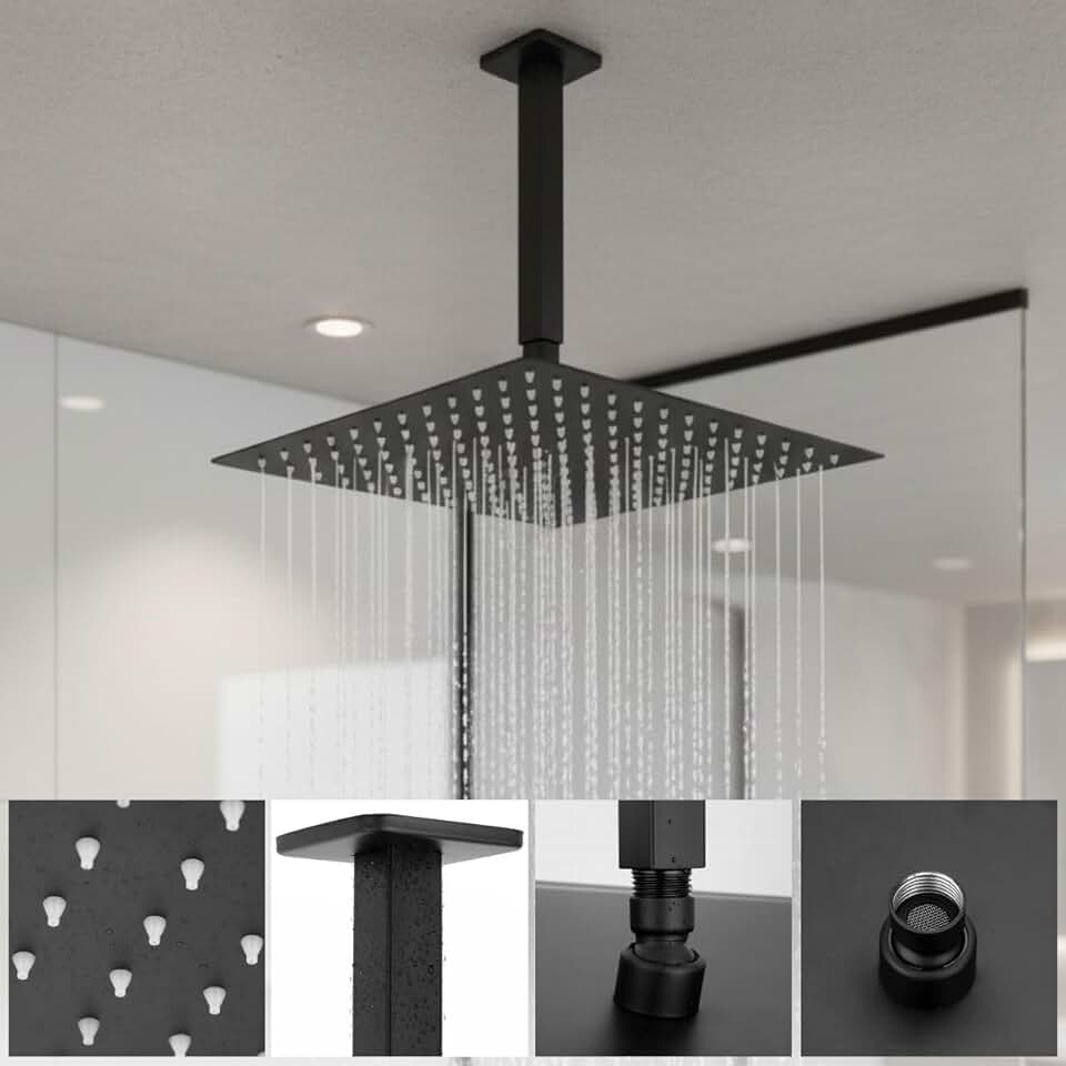 Ducha Chuveiro 30x30 Solar Gás Slim Quadrado Inox Teto Piscina Jardim Super Luxo (Preta)