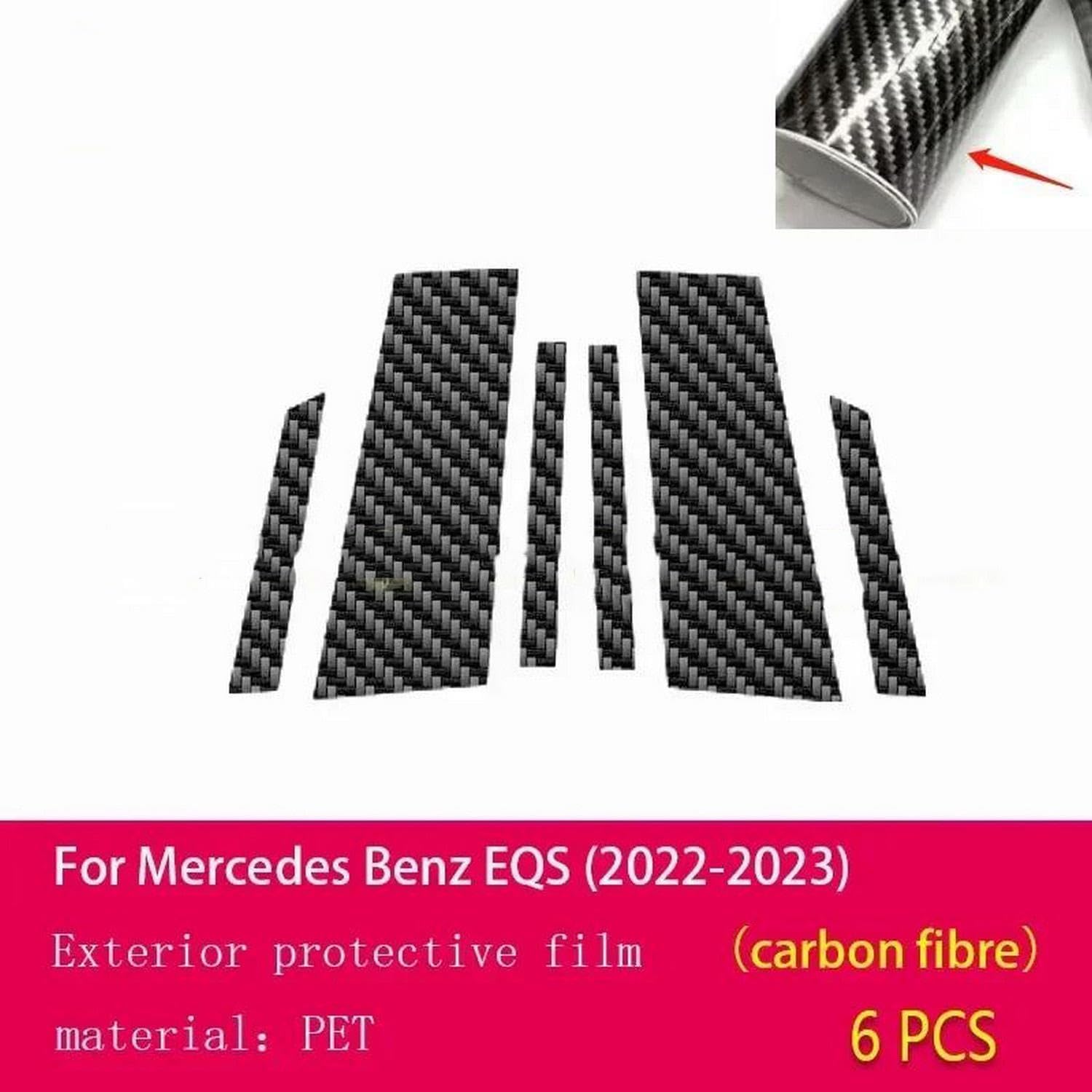 Car B/C Pillar Anti Scratch PPF/TPU Protective Film Transparent/Carbon Fiber Film，for Mercedes Benz EQS W223 2022-2024
