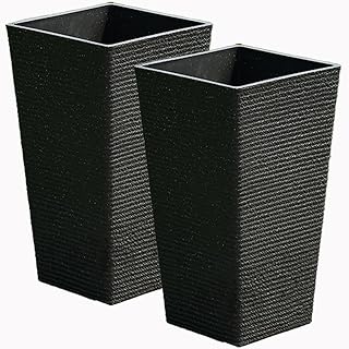 2 Sets Large Tall Black Planter for Outdoor or Indoor Plants Faux Stone Tall