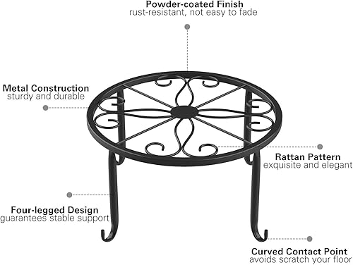 Miniatura 6 de Lewondr  Soporte para plantas en maceta, 3 unidades, de hierro para interiores, resistente al óxido, contenedor de metal duradero para jardín,