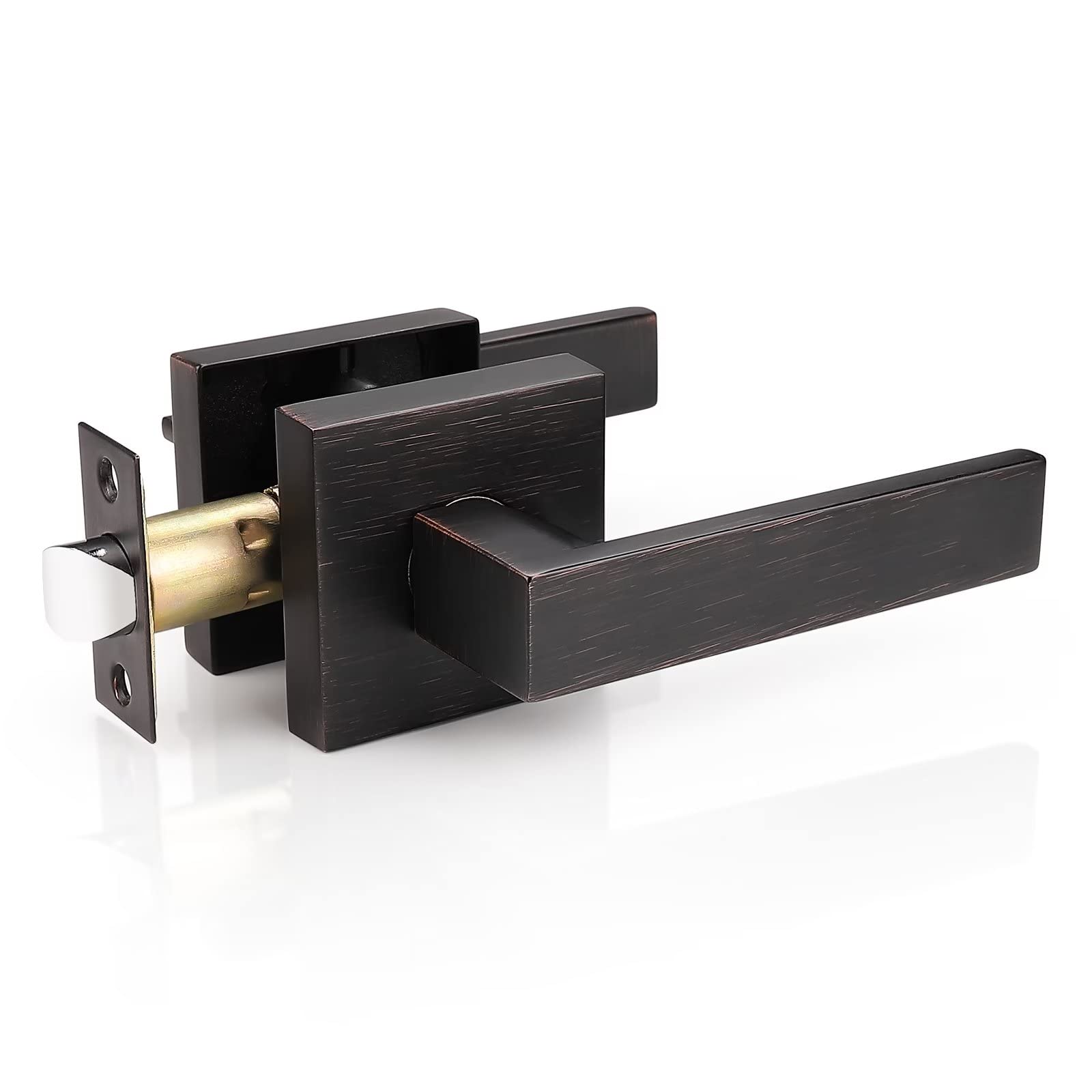 Probrico 1 Pack Heavy Duty Passage Door Lever for Closets and Hallway, Moden Square Keyless Door Handle Set with Oil Rubbed Bronze Finish, Non-Locking Interior Door Knobs