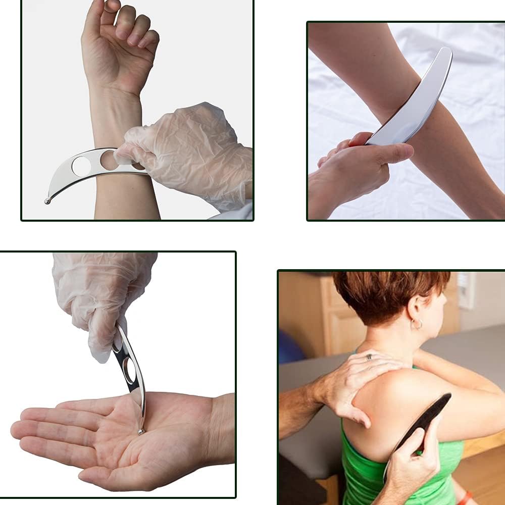 FeelFree Sport Gua Sha Stainless Steel Tool Set of 6 Pieces Muscle Scraper Massage Tool Acupressure Pen for face, Great Soft Tissue Mobilization Tool