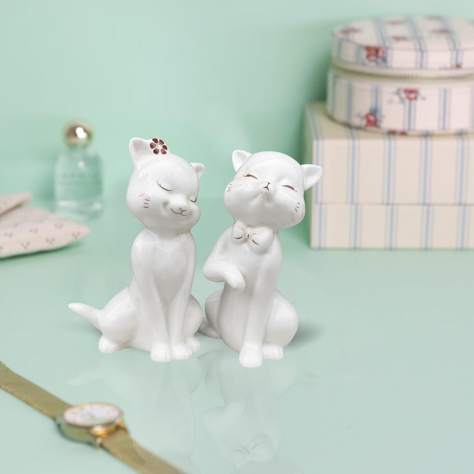 Cute Ceramic Cat Statues - Home Decor Pair -7
