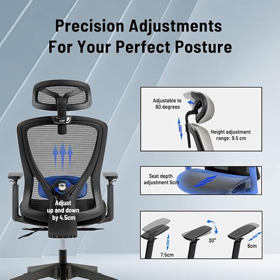 boulies EP200 Ergonomic Office Chair, Home Desk Chair, High Back Mesh Chair with Adjustable Seat Depth, Computer Chair with Foam Seat Cushion (Cold-cured Foam, Green)