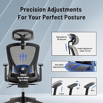 boulies EP200 Ergonomic Office Chair, Home Desk Chair, High Back Mesh Chair with Adjustable Seat Depth, Computer Chair with Foam Seat Cushion (Cold-cured Foam, Green)