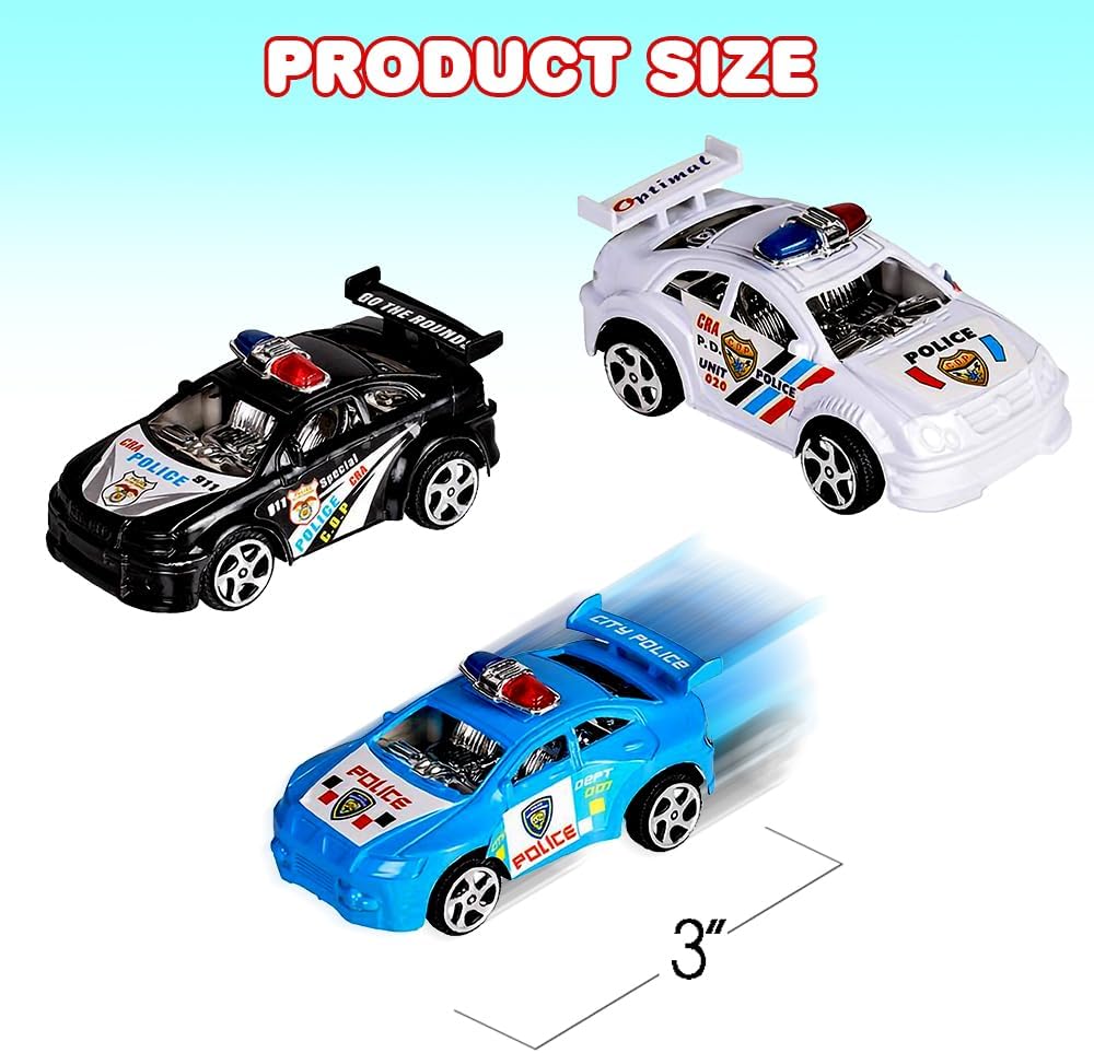 ArtCreativity Pullback Mini Police Toy Cars for Kids, Set of 12, Pull Back Racers in Assorted Colors, Police Birthday Party Favors for Boys Girls, Goodie Bag Fillers, Small Game Prizes