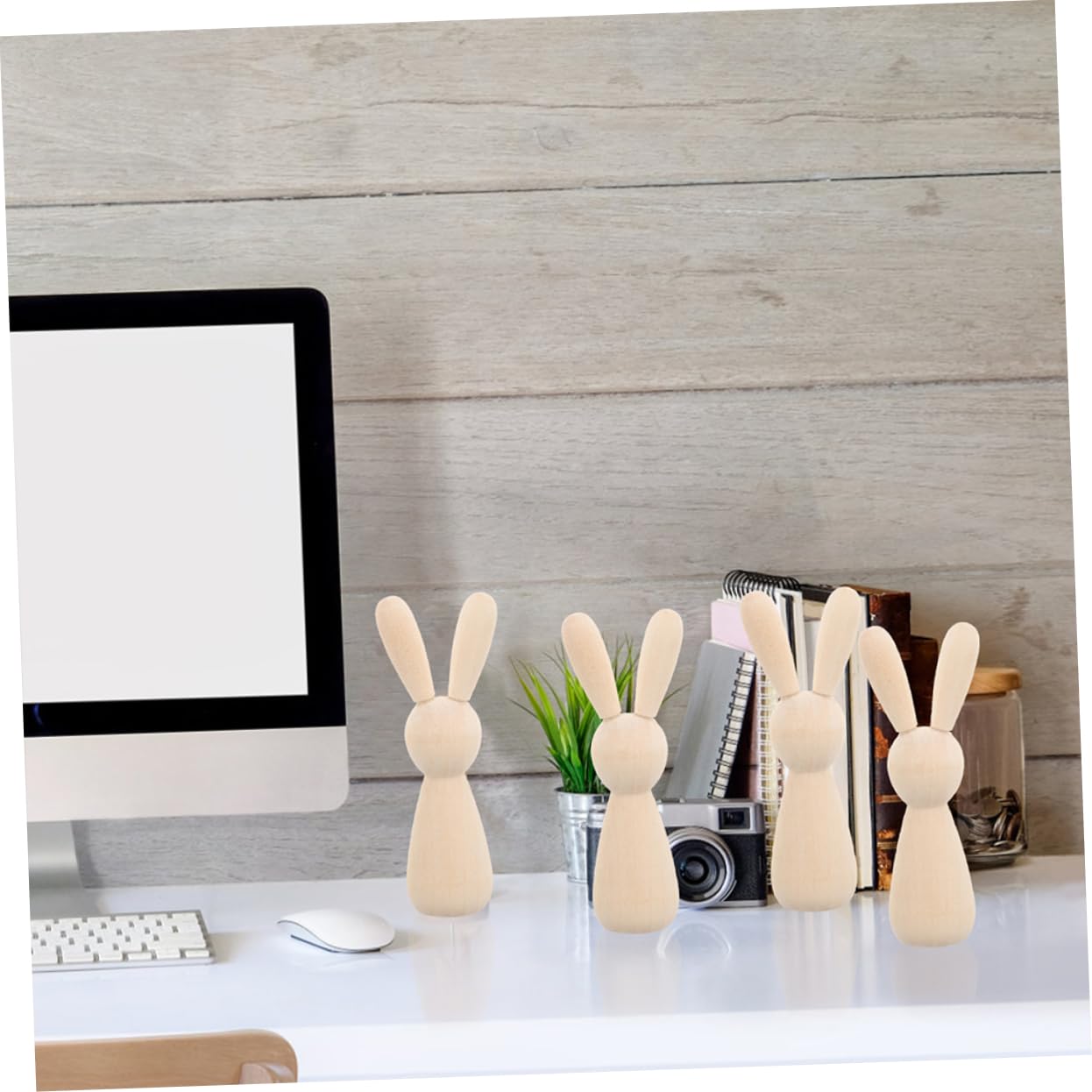 4 Juegos Títere De Conejito Manualidades De Graffiti Suministros De Bricolaje Mini Conejos Graffiti Madera Decoraciones De Mesa Figura De Conejo Diy De Madera 12 Uds * 4