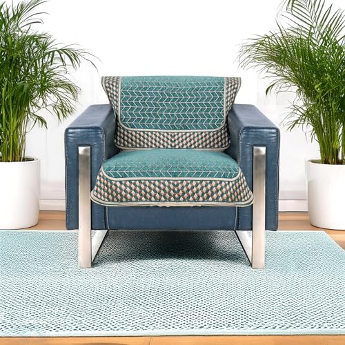Image of Premium Chenille Woven Anti-Slip 1 Seater Sofa Cover | L-Shape Sofa Seat Protector for Living Room | Durable & Stylish Slipcover - Turquoise - 3D
