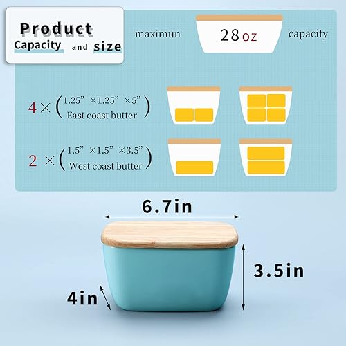 Miniatura 2 de HAOTOP Mantequera de porcelana perfecta para 4 barras de mantequilla, recipiente grande de cerámica con tapa (turquesa)