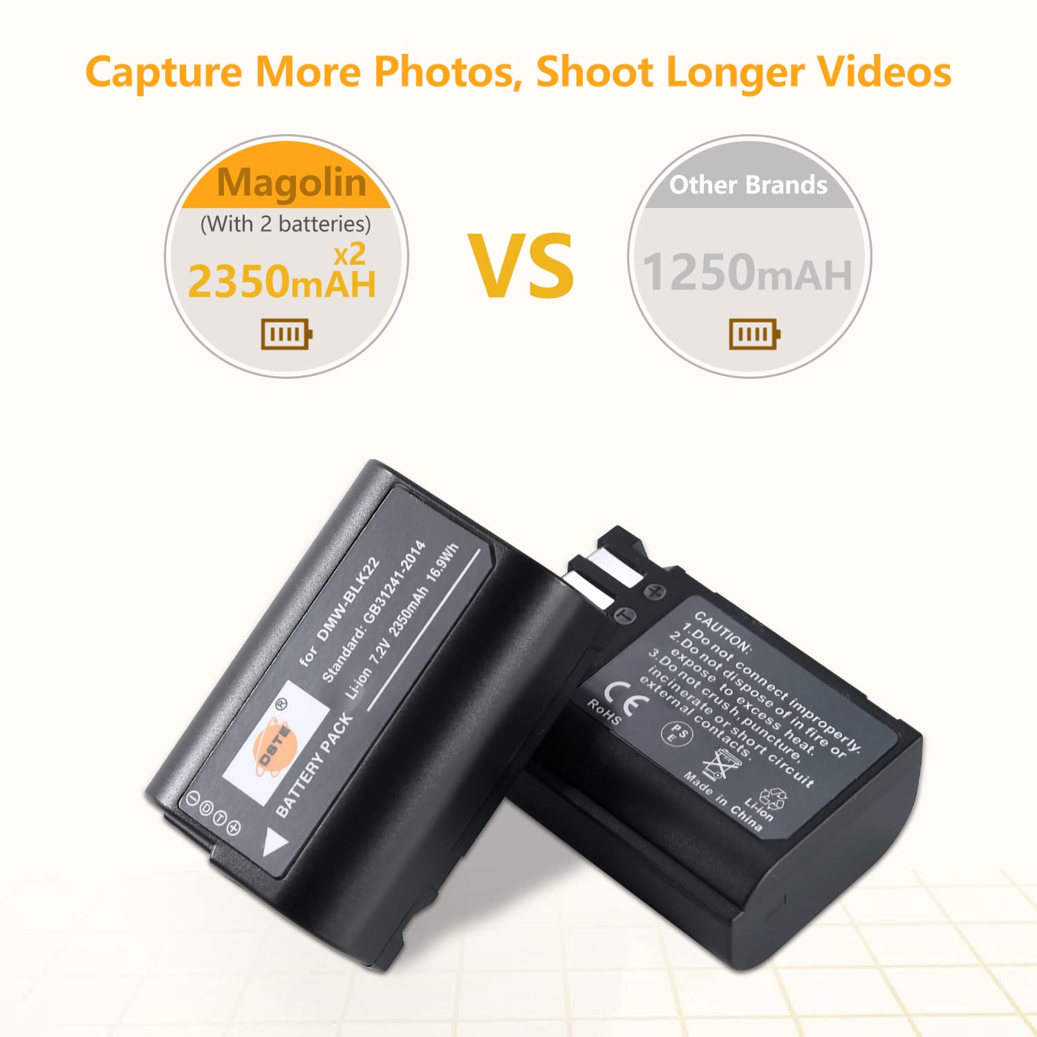DSTE 2 Batterie E Caricabatterie Doppio USB Per Panasonic DMW-BLK22 E Lumix DC-S5, GH6, DC-G9 II