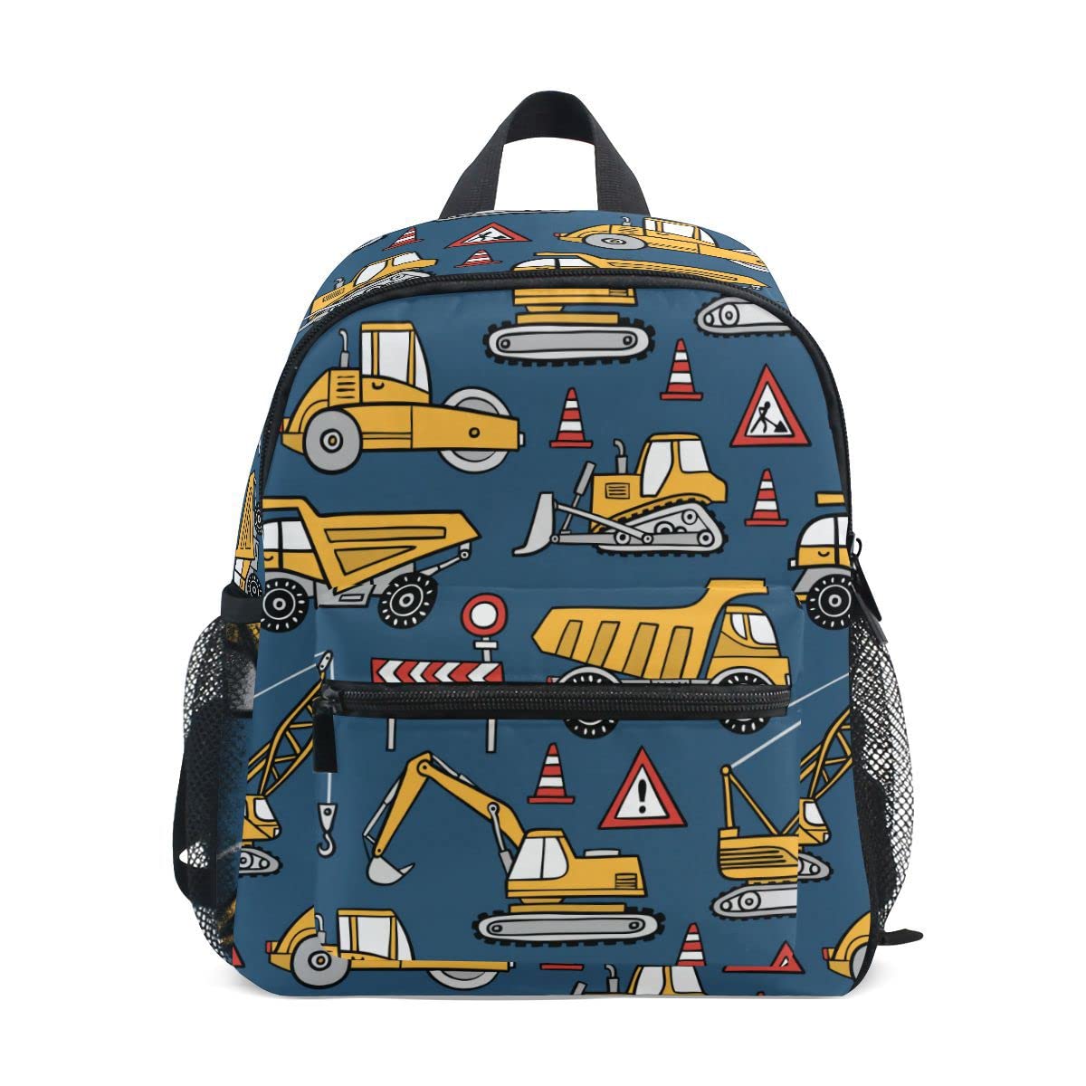 Fisyme Toddler Backpack Construction Cars Blue School Bag Kids Backpacks for Kindergarten Preschool Nursery Girls Boys, S