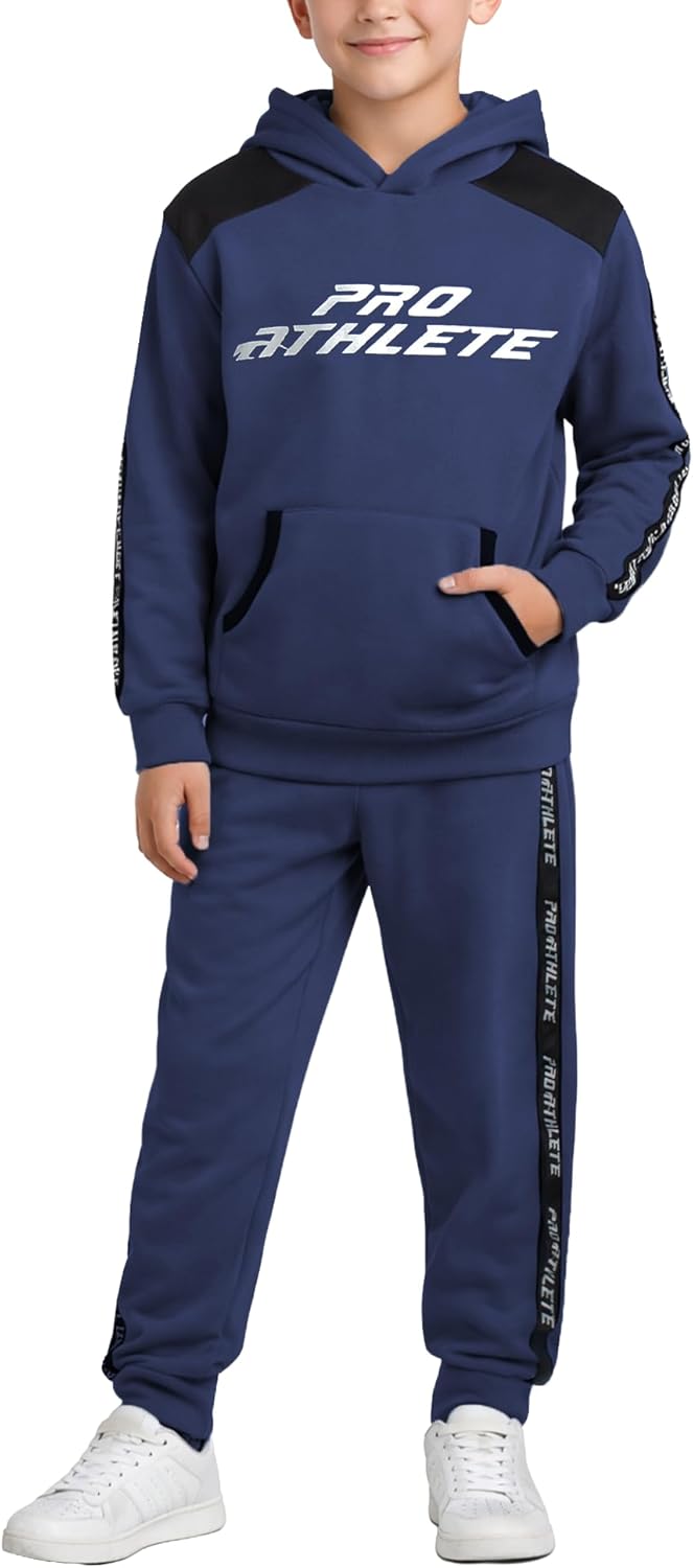 Pro Athlete Boys Sweatsuit Set - 2 Piece Soft Fleece Athletic Pullover Graphic Hoodies and Boys Joggers Sweatpants